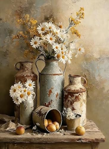 Daisy Flower Paint by Numbers Kit for Adults Framed Canvas, Frameworkless by FairylandJinWenn