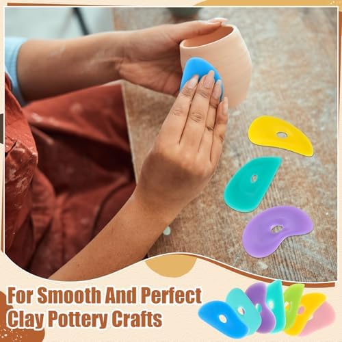 Sherr 21 Pcs Soft Ribs for Pottery Clay Silicone Rib Ceramics Tools Pottery Rubber Clay Ceramic Ribs for DIY Smooths Shapes Sculpting Tools, 7 Styles(Gentle Color,Mixed Style) - Image 3