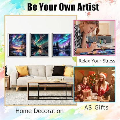 Yunruily 3 Pack Paint by Number Adult - Aurora Adult Paint Numbers,Aurora Painting by Numbers Kit for Adults for Gifts Home Wall Decor 12x16 Inch - Image 6