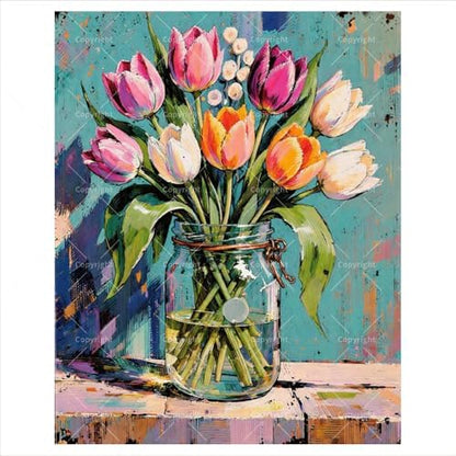 Sceorixa Tulip Paint by Numbers Kit for Adults – DIY Tulip Flower Bouquet- Jar Painting on Canvas 16x20 inch, Set for Beginners, Elegant Floral Art for Home Decoration or Gift, Unframed by Unknown