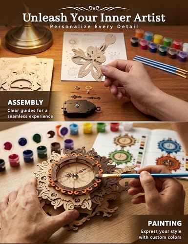 BOOZUU 3D Wooden Vintage Mechanical Wall Clock Puzzle for Adults - Image 3