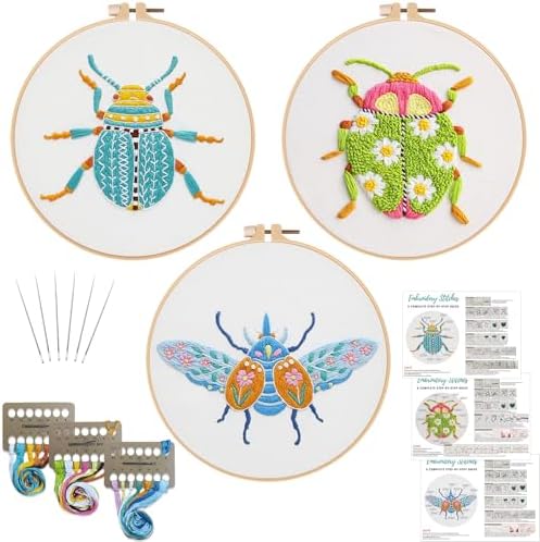 Louise Maelys Beetle Embroidery Kit for Beginners 3 Pack Nature DIY Set by LouiseMaelys