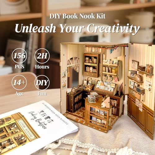 CUTEBEE Book Nook Kit - DIY Miniature House Dollhouse Kit for Adults and Teens, Booknook Tiny House Bookshelf Decor 3D Wooden Puzzle, Gifts for Family, Friends (Cooking Bookstore) - Image 2