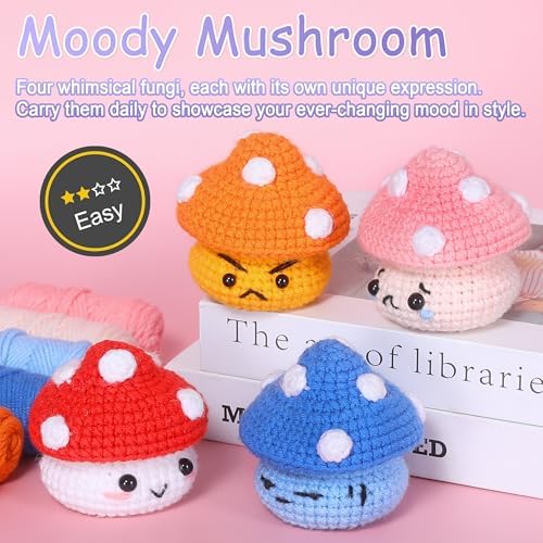 Atofoi Crochet Kit for Beginners Adults Kids - Amigurumi Crochet Kit for Beginners with Step-by-Step Video Tutorials - Beginner-Friendly Yarn - Easy Learn to DIY Knitting Supplies - 4 Pack Mushroom - Image 5