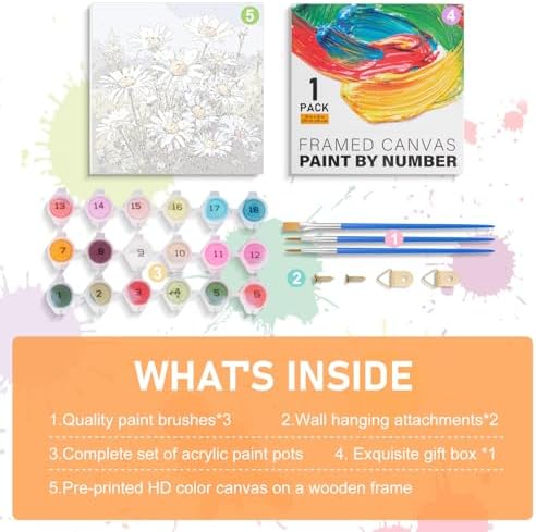 Offito Framed Paint by Numbers Kit for Adults Beginners, Daisy Flowers - Image 6