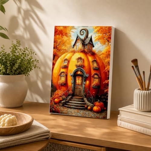 Spandrel Pumpkin House Framed Paint by Numbers Kit for Adult, Halloween Adult Paint by Number Kits on Canvas, DIY Acrylic Oil Easy Autumn Painting by Numbers Fall for Home Wall Decor, 8x12in - Image 4