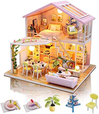 GuDoQi DIY Miniature Dollhouse Kit, Tiny House kit with Furniture and Music, Miniature House Kit 1:24 Scale, Great Handmade Gift for Birthday Christmas Day, Sweet Time House by GuDoQi
