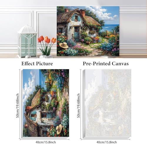 KYOQFVN Riverside Cottage Paint by Numbers Kit for Adults Beginner - Easy Acrylic Adult Painting Kits on Canvas, Flower Paint by Number Kits for Home Decor 16x20inch - Image 2