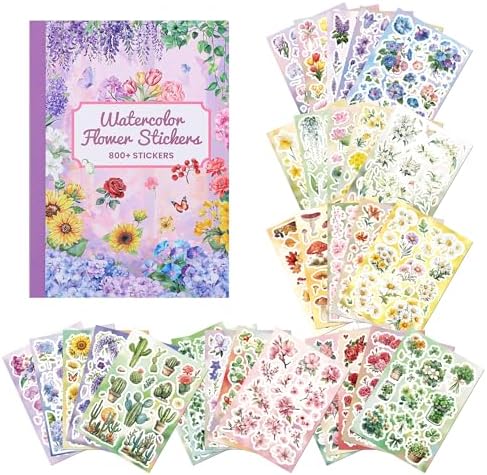 800+ PCS Floral Sticker Book for Journaling Supplies, Leaf Flower Watercolor Botanical Stickers for DIY Craft Scrapbooking Aesthetic Room Decor Junk Journal Bullet Journals Collage by emmoolife