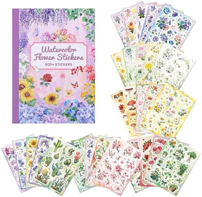 800+ PCS Floral Sticker Book for Journaling Supplies, Leaf Flower Watercolor Botanical Stickers for DIY Craft Scrapbooking Aesthetic Room Decor Junk Journal Bullet Journals Collage by emmoolife