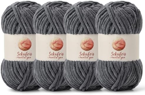 Chenille Yarn for Crocheting Size 5 Bulky Yarn 4 Dark Gray by Sekafris