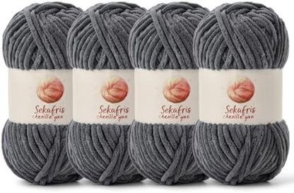 Chenille Yarn for Crocheting Size 5 Bulky Yarn 4 Dark Gray by Sekafris