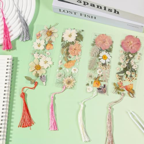 20 Sets Dried Flower Bookmark Making Kit Transparent Bookmark DIY Projects Craft Gift Bulk PET Sticker with Color Tassels and Tweezer for Classroom Activities Reading Award and Book Lovers (Boho) - Image 6