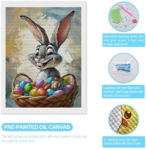 Fantasy Easter Bunny Diamond Drawing Art Kit for Adults Colorful Eggs DIY Diamond Art Painting for Beginners Full Drill Round Gem Art Painting for Crafts Home Wall Decor - Image 3