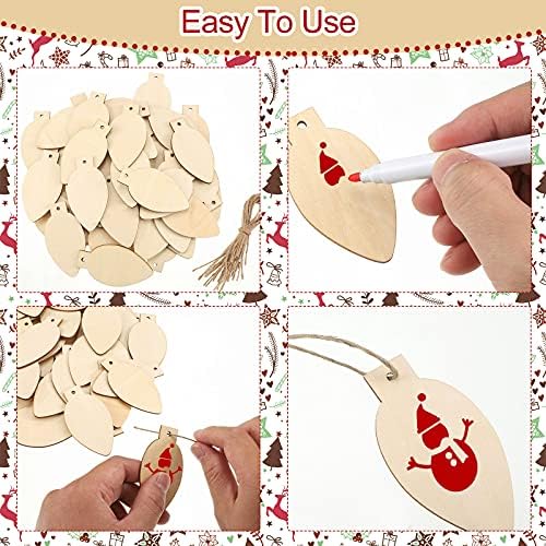 Queekay 50 Pcs Unfinished Wood Christmas Light Bulb Ornaments, Wood Color - Image 4