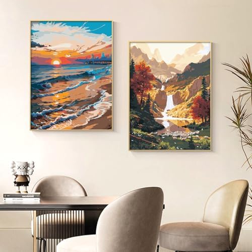 QUITEDEW 2 Pack Paint by Number Kit for Adults Mountain11.8x15.7 Inch - Image 4