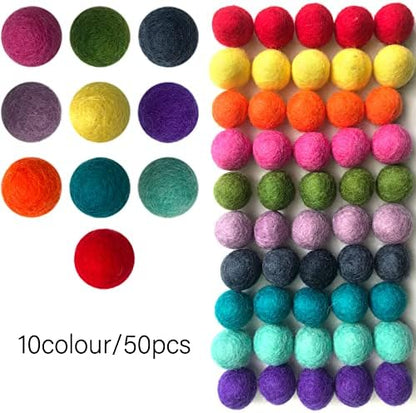 levylisa 50pcs Wool Felt Balls 2cm – 0.8 Inch Felt Pom Pom Balls Garland Craft Supplies Wool Beads, 10 Colors - Image 3