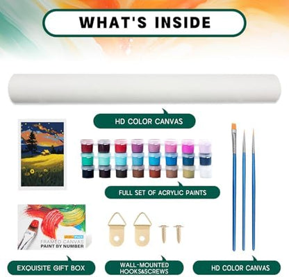 Framed Paint by Numbers Kit for Adults Beginner, Starry Night Easy Adult Paint by Number Kits on Canvas, DIY Acrylic Watercolor Landscape Oil Paint by Number for Adults for Home Decor Gift 8x12 Inch - Image 5