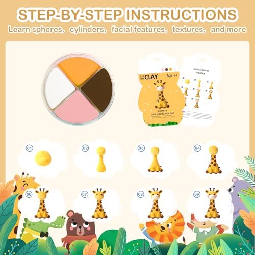 Air Dry Clay Kit - 12 Animal Modeling Clay for Kids, Complete DIY Clay Craft Set with Sculpting Tools & Step-by-Step Tutorials, Ultra Soft & Non-Sticky Clay, Children's Day Gift Ideas - Image 5