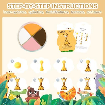 Air Dry Clay Kit - 12 Animal Modeling Clay for Kids, Complete DIY Clay Craft Set with Sculpting Tools & Step-by-Step Tutorials, Ultra Soft & Non-Sticky Clay, Children's Day Gift Ideas - Image 5