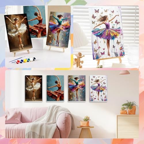 HEIBAGO 4 Pack Framed Paint by Numbers Kit for Adults Beginner, Adult Paint by Number Kits Dancing Girl, Ballerina DIY Paint by Numbers for Adults,Small Easy Acrylic Oil Painting for Wall Decor 8x12In - Image 4
