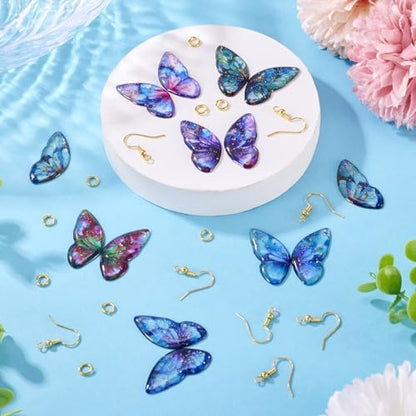 FASHEWELRY 14Pcs Resin Butterfly Wing Charms for Earring, Gradient Insect Wing Pendants Colorful Feather Wings Charms with Gold Foil for Jewelry Making - Earring Hooks & Jump Rings - Image 6