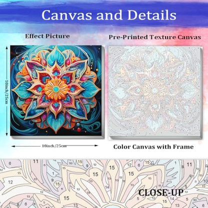 JUJUHOOD Mandala Flower Paint by Numbers Kit for Adults Beginner & Kids Ages 8-12,Abstract Paint by Number Without Easel, Acylic Paint by Numbers for Gift Home Wall Decor 10x10Inch - Image 3