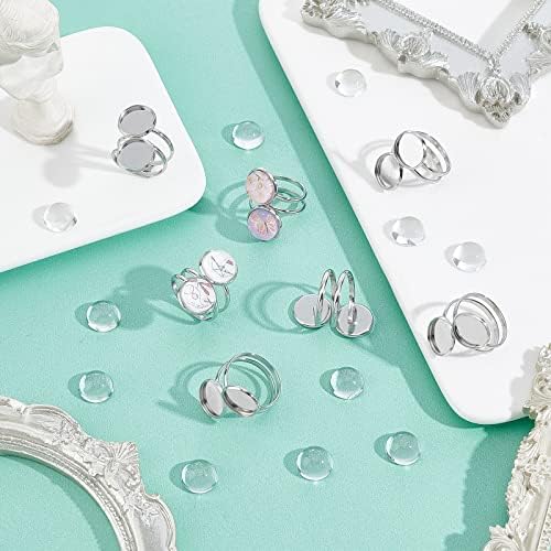 SUNNYCLUE 24Pcs DIY 8 Sets Ring Bezels Stainless Steel Ring Blanks Round Glass Cabochon Spiral Blank Bezel Rings Base Double Trays Pad Rings Settings Ring Set for Jewelry Making Kit Women DIY Craft - Image 5