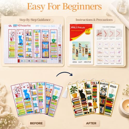 CYANFOUR 6 Pcs Cross Stitch Bookmark Kit for Beginners - Image 5