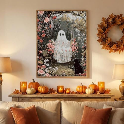 Halloween Paint by Numbers Kit for Adults-Ghost,DIY Oil Painting 10x12In - Image 2