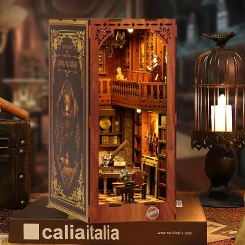 Grimm's Fairy Tale Book Nook Kit - 3D Wooden DIY Miniature Library with LED Lights, Vintage Bookshelf Decor for Adults - Image 4