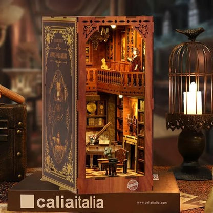 Grimm's Fairy Tale Book Nook Kit - 3D Wooden DIY Miniature Library with LED Lights, Vintage Bookshelf Decor for Adults - Image 4