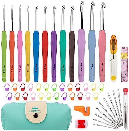MECHEER Crochet Hooks 12 Sizes Crochet Hook Set, 51 Pack Yarn Crochet Kit for Beginners, Knitting Needles with Ergonomic Handles for Arthritic Hands, Crochet Needle Kit with Blue Case for Crocheters by MECHEER
