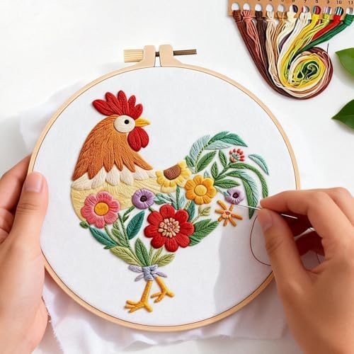 Herdiese Embroidery Kit for Beginners & Adults, Rooster Flower Cross Stitch - Image 4
