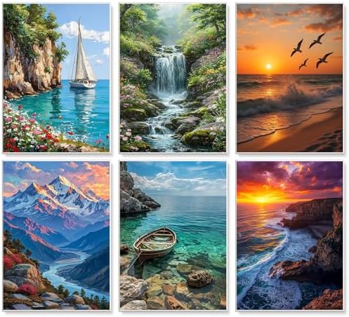 6 Pack Paint by Numbers Kit for Adults Beginner Landscape, 10x14 Inch by Yezavesu