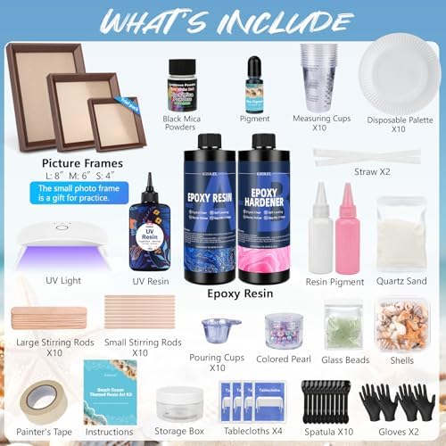 KISREL Ocean Resin Art Kit, Clear Epoxy Resin Kit with Frames, Beginner DIY Ocean Painting Full Set of Tools + Tutorials, Great Gift for Craft Lovers, Adult Stress Relief Creative Crafts - Image 2
