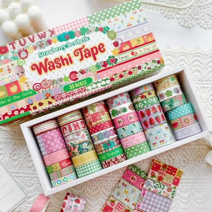 35 Rolls Strawberry Farm Washi Tape Set, Cute Fruits Decorative Scrapbook Tape and Journaling Supplies for DIY Crafts, Bullet Journals, Gift Wrapping - Image 4