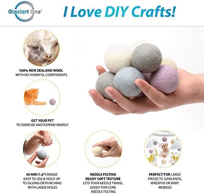 Glaciart One Felt Balls, Felt Pom Poms (10 Pieces) 4 Centimeters - 1.6 Inch, Handmade Felted 5 Pastel Lilac Colors Balls for Cats, Felting and Garland - Image 2