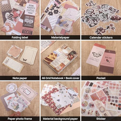Upgraded Scrapbook Photo Album Supplies Kit with Tweezers and Glue Tape – Vintage Aesthetic Junk Journal Kit, Large Scrapbooking Paper, Sticker Pack, Notebook, DIY Craft, Gift for Adults (Goodtime) - Image 5
