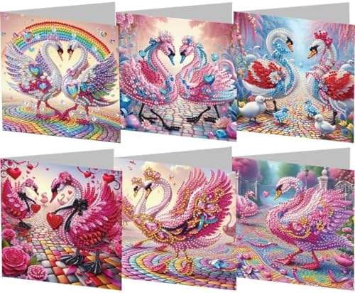 6pcs DIY Diamond Art Greeting Cards Kit with Envelopes&Tools - Create Your Own Sparkling Birthday, Thank You, Holiday Cards for Adults & Beginners(Swan) by Unknown