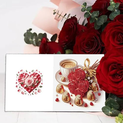 6 Pcs Diamond Painting Greeting Cards Kit Champagne Coffee Tulip Rose Flower with Envelopes, 5D DIY Special Shaped Rhinestone Art Card Making Kits for Adults, Holiday Blessing Postcards Craft Gifts - Image 2