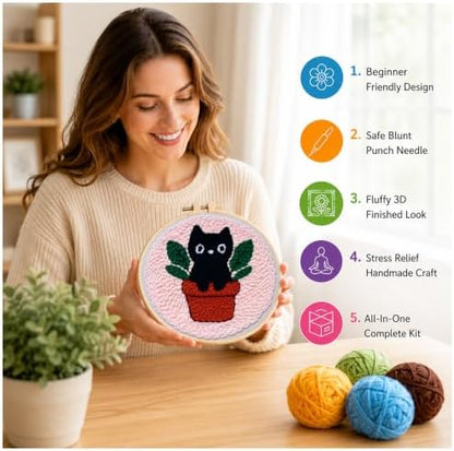 Punch Needle Kit for Beginners Adults Plant Cat, with Embroidery Hoop - Image 4