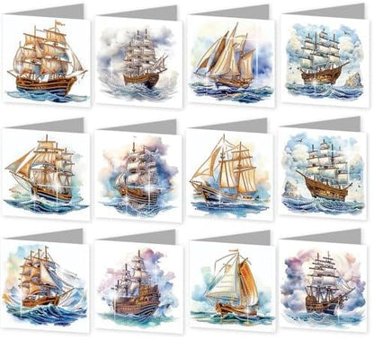 jinglinhh 12pcs Diamond Art Painting Sea Sailing Boat Greeting Cards with Envelopes, DIY Card Making Kits for Adults, Diamond Art Christmas Cards for Birthday Holiday Gifts by Unknown