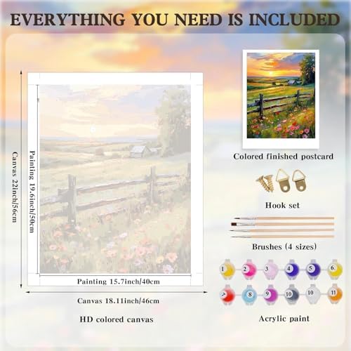 Alptiny Sunset Farm Paint by Numbers Kit for Adults Beginner, Countryside Landscape with Flowers Paint by Number Kits, DIY Oil Painting Kit for Relaxation & Home Decor, 16x20 Inch - Image 5