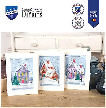 Vervaco Counted Cross Stitch kit Greeting Cards Christmas Gnomes in The Snow Set of 3, 10,5x15cm, DIY - Image 5