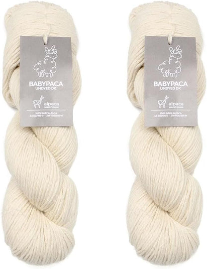 100% Baby Alpaca Yarn Wool Bare Yarn Wool Undyed 2 Hank Set (200 Grams) DK Weight - Made in Peru - Heavenly Soft and Perfect for Knitting and Crocheting (Ivory, DK Hank Undyed)