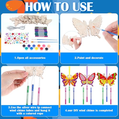 JellyArch Butterfly 30 Pack DIY Wind Chime Kit Art and Crafts - Image 4