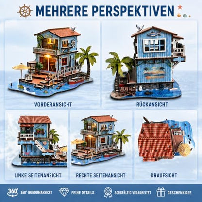 LED 3D Wooden Puzzles for Adults, Seaside Cabin DIY Miniature House,Gift - Image 5