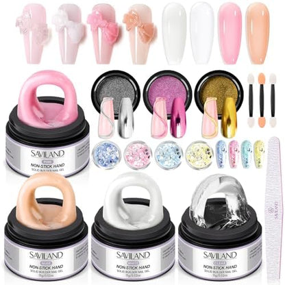 SAVILAND Non Sticky Solid Builder Nail Gel Kit Clear Nude White Pink by SAVILAND