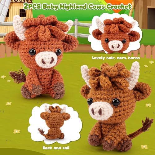 2PCS Highland Cow Crochet Kit for Beginners Crochet Starter Kit for Adults - Image 2